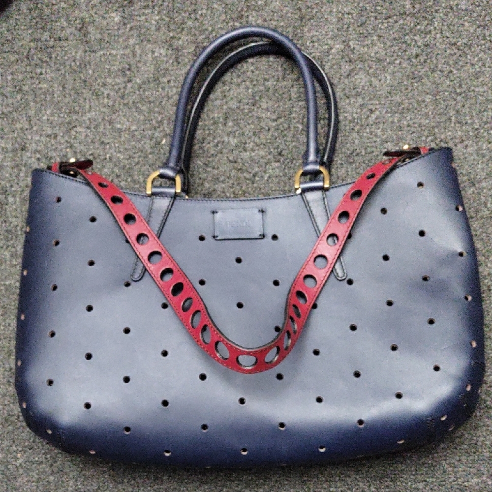 Fendi Blue Perforated Leather B Fab Bag